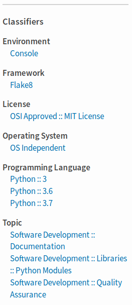 PyPI classifiers