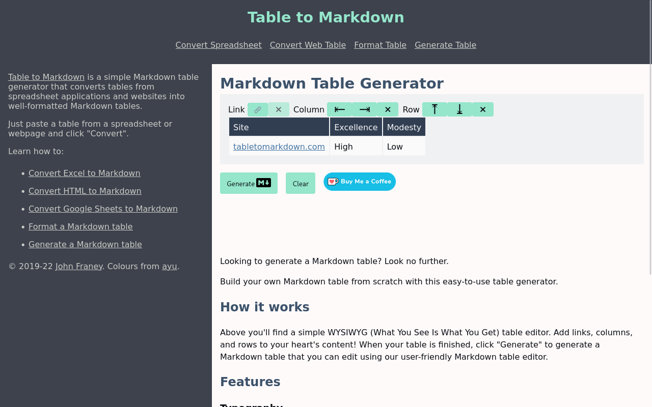 markdown table generator