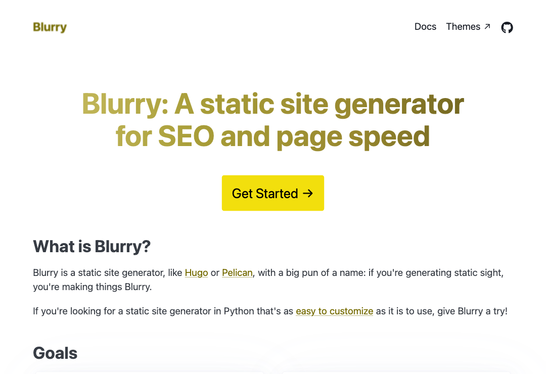 Homepage of Blurry's documentation website
